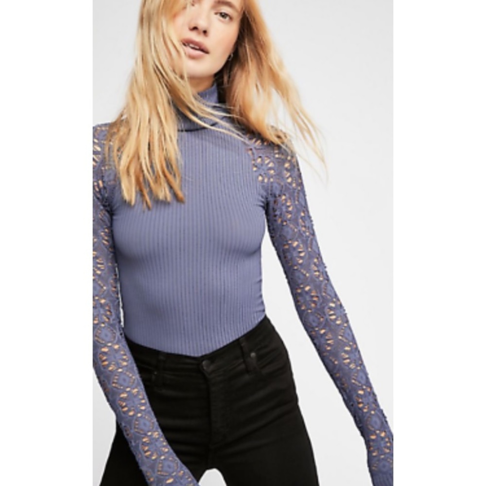 Free People ribbed lace grey turtleneck